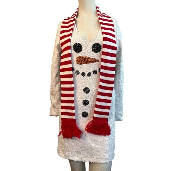 Tipsy Elves Medium Sequin Snowman Dress With Scarf New Holiday Party NWT - Picture 1 of 3